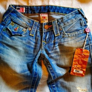 True Religion Women's Vintage Billy Gold Jeans NWT